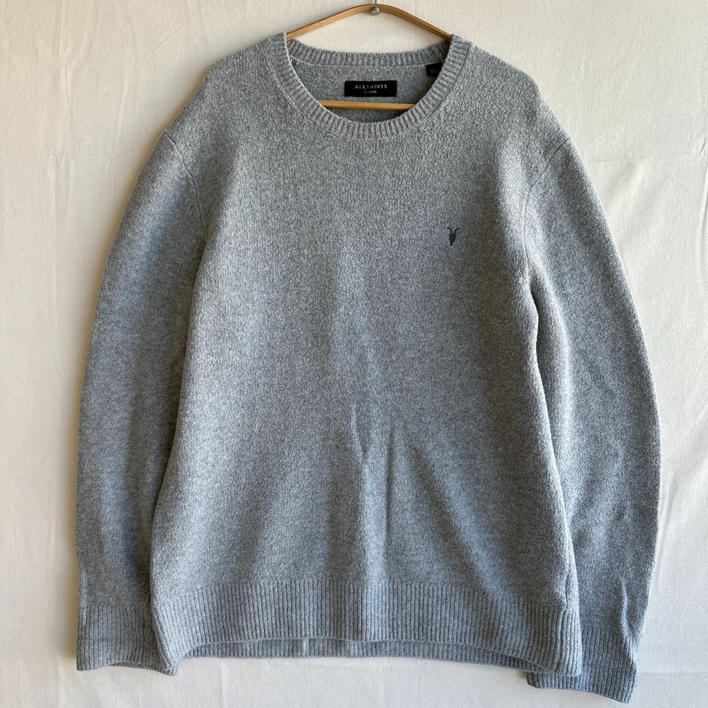 AllSaints Olnar Crew Neck Sweater Gray Cotton Wool Blend Men's XL X-Large